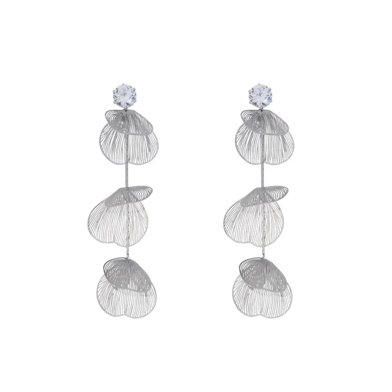 Metallic Leaves Drop Earrings - SILVER