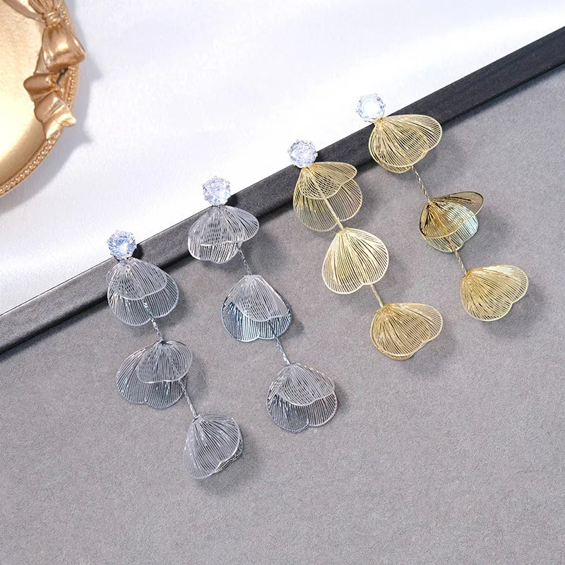 Metallic Leaves Drop Earrings - SILVER