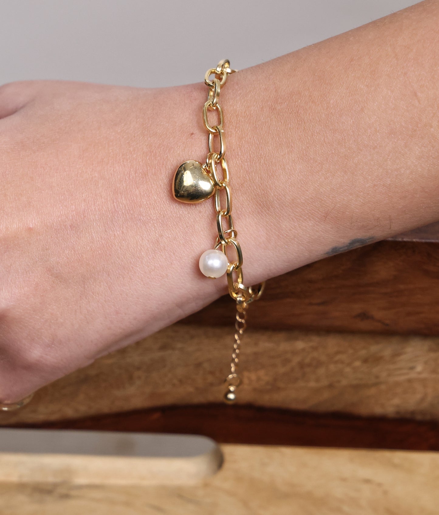 Heart Pearl Charm Bracelet
