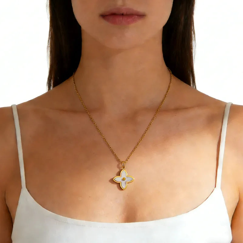 Elegant White Clover Pendant Necklace