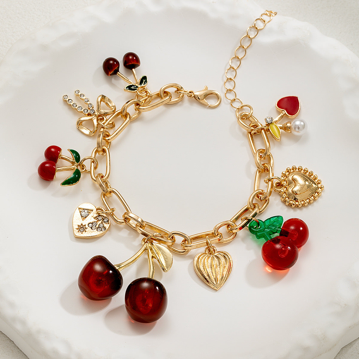 Scarlet Cherries Love Link Bracelet