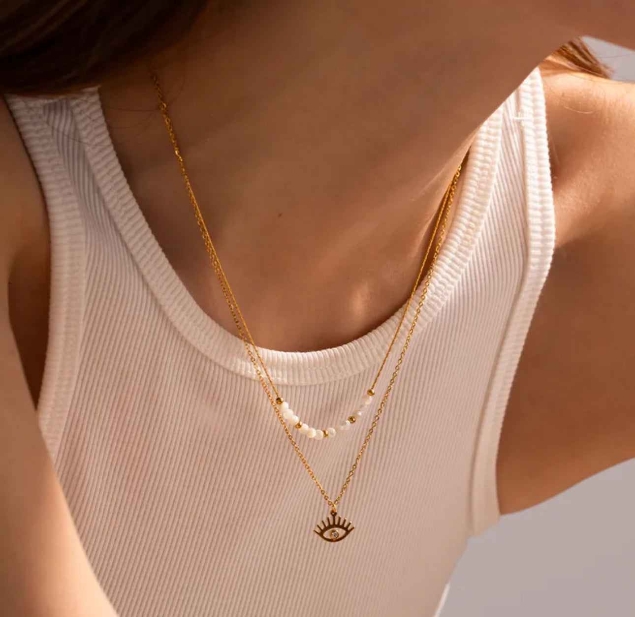 Minimal Evil Eye Layered Necklace