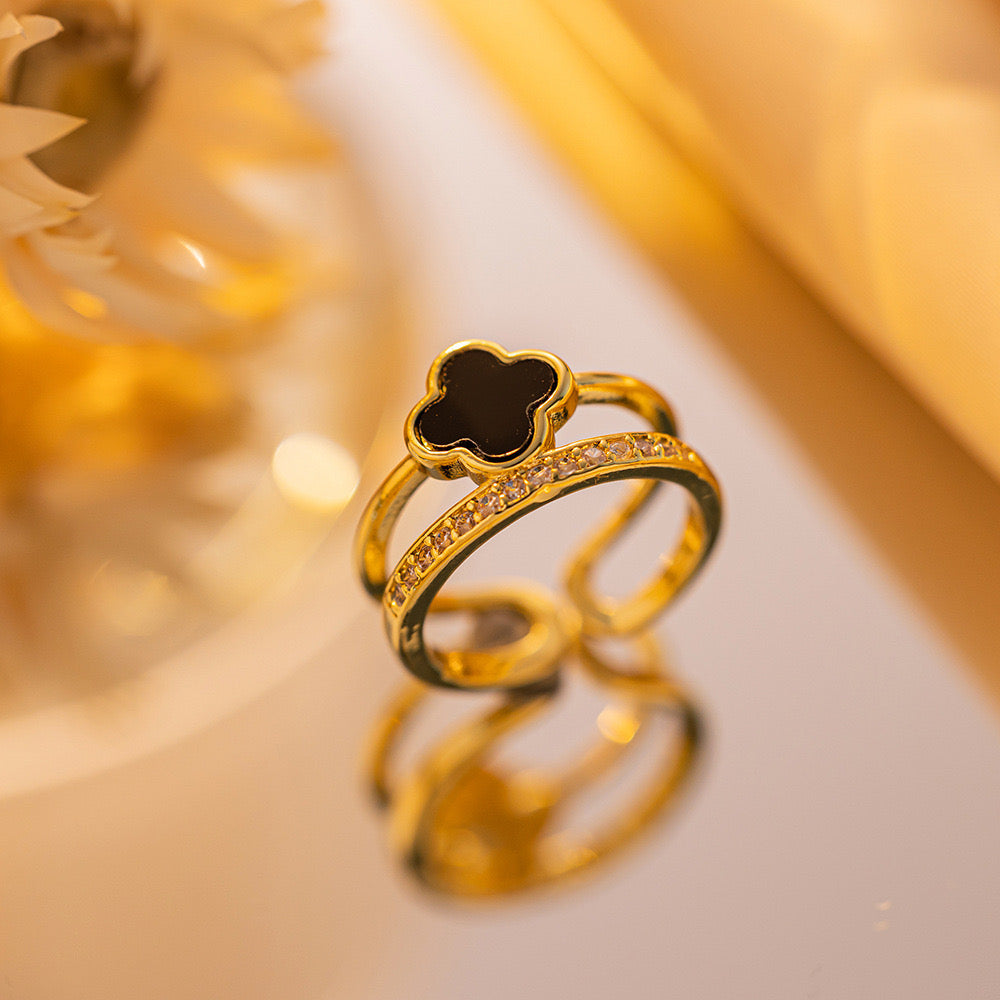 Double Layer Four Leaf Clover Ring