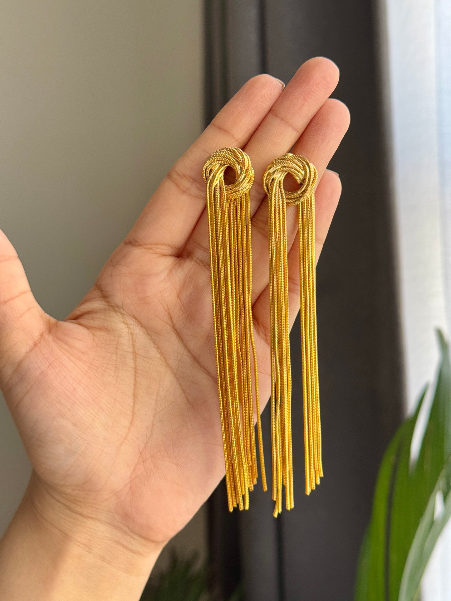 Golden Knot Fringe Earrings