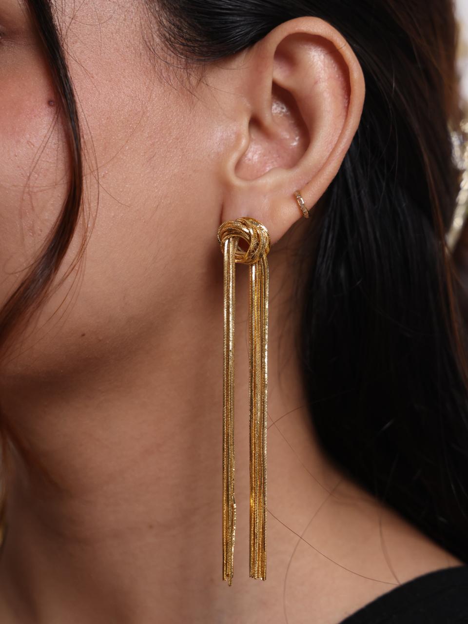 Golden Knot Fringe Earrings