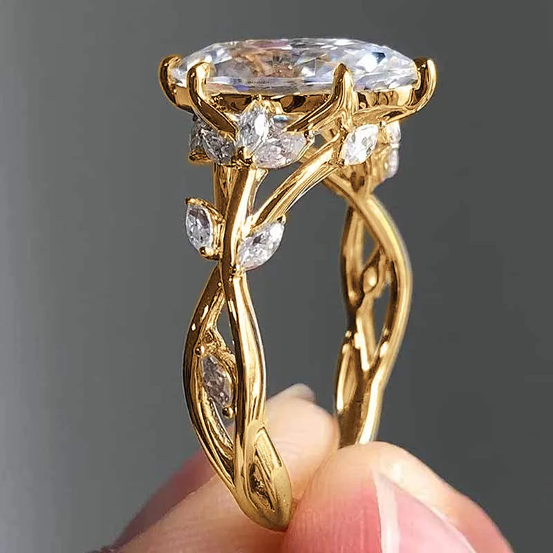 Marquise Crystal Leaf Gold Ring