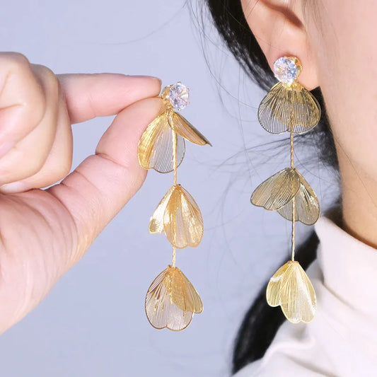 Metallic Leaves Drop Earrings - GOLD