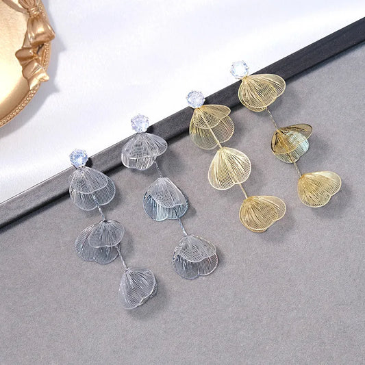 Metallic Leaves Drop Earrings - SILVER