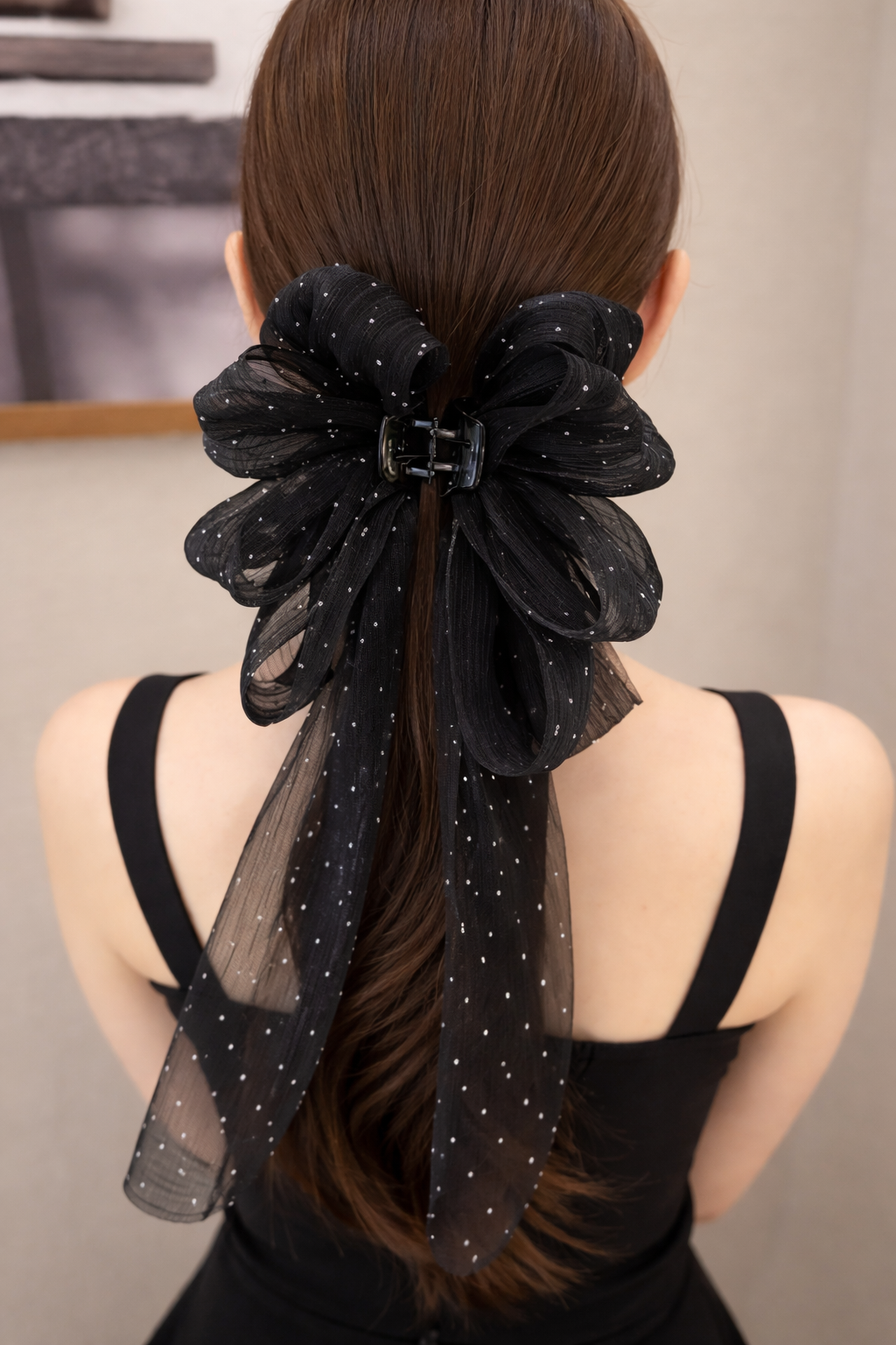 Midnight Polka Bow Hair Clip