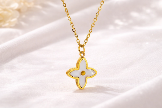Elegant White Clover Pendant Necklace