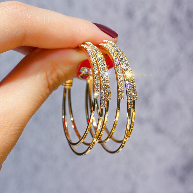 Glam Diamond Hoops- Golden