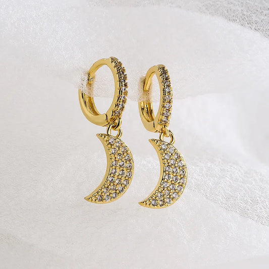 Crystal Crescent Moon Hoop Earrings