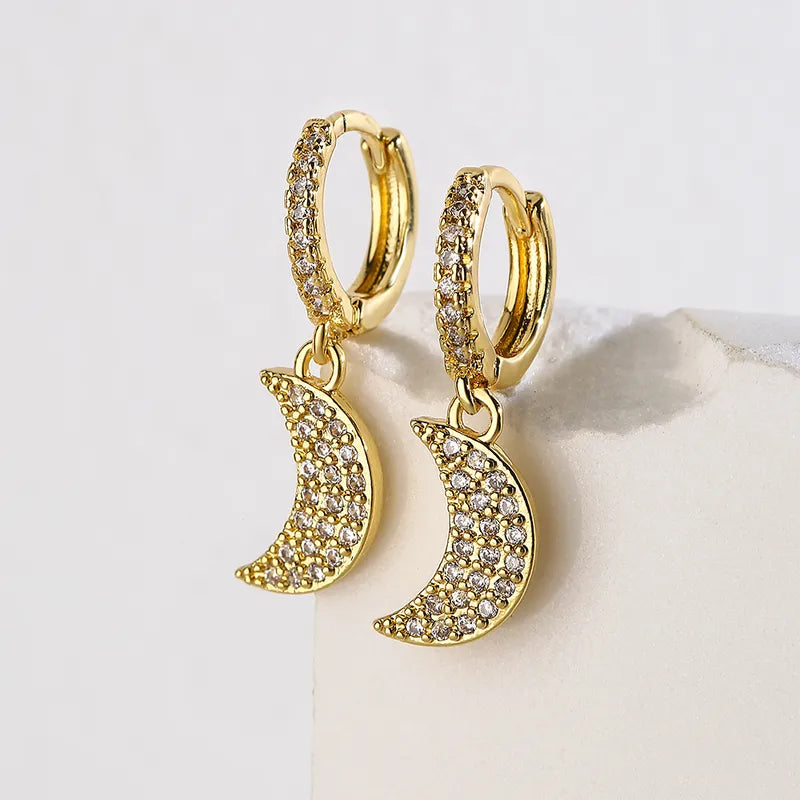 Crystal Crescent Moon Hoop Earrings