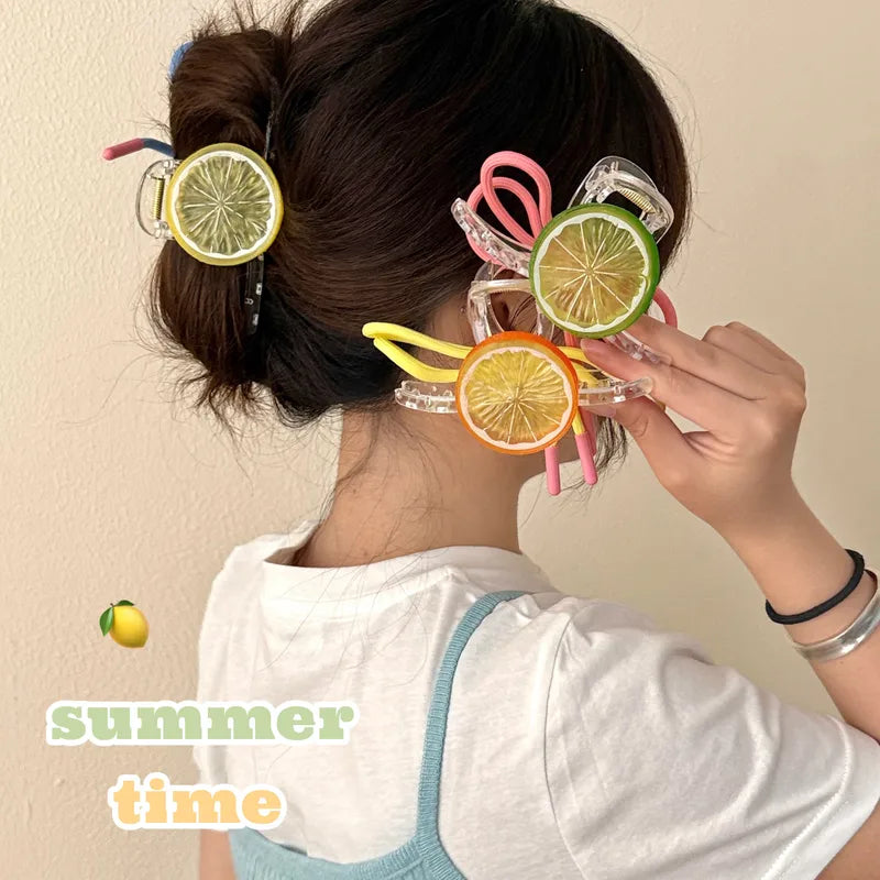Lemon Slice Hair Claw with Pink Bow