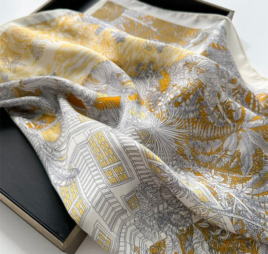 Head Scarf - White & Mustard