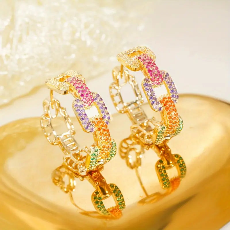 Rainbow Link Huggie Earrings