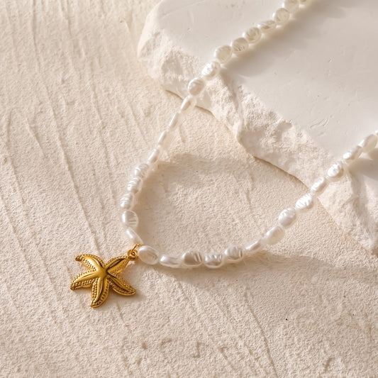 Golden Starfish Pearl Necklace 🌊✨