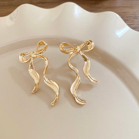 Golden Ribbon Bow Earrings 🎀✨