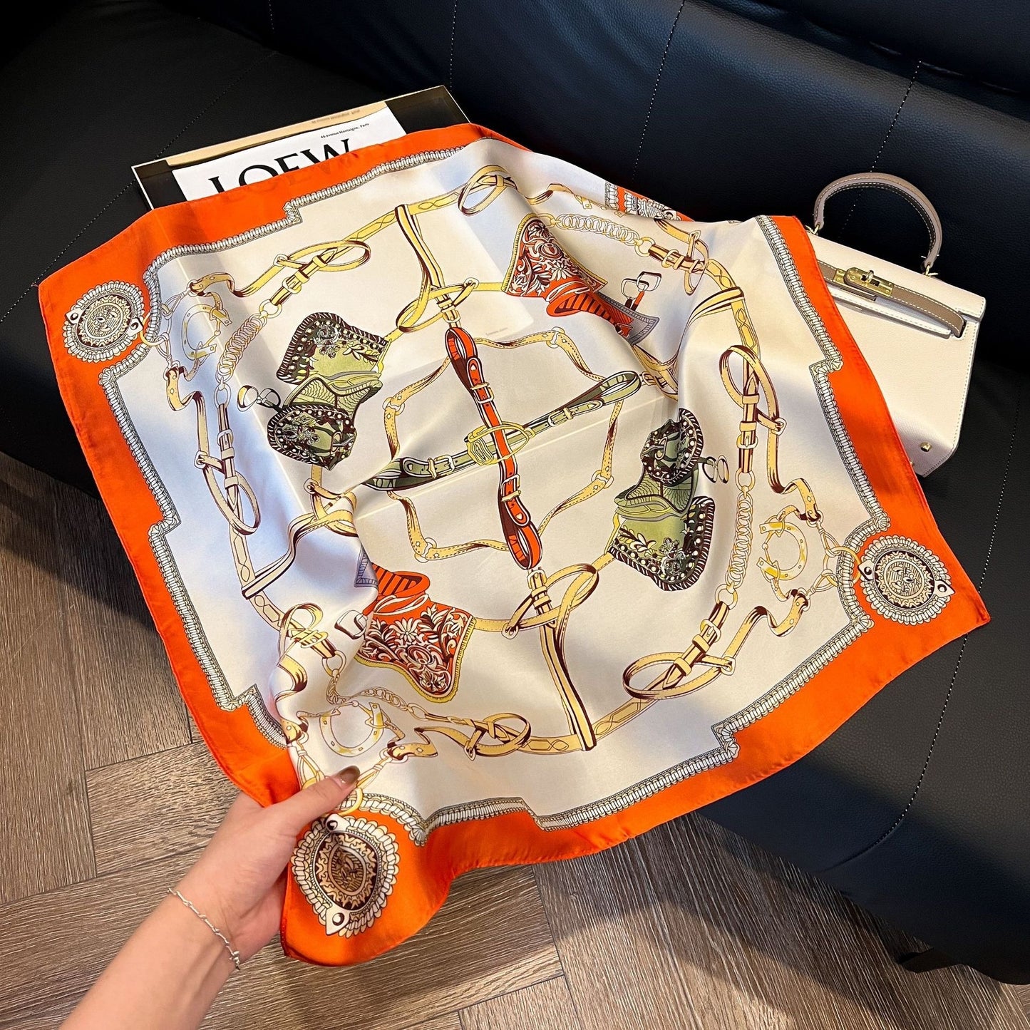 Head Scarf - White & Mustard