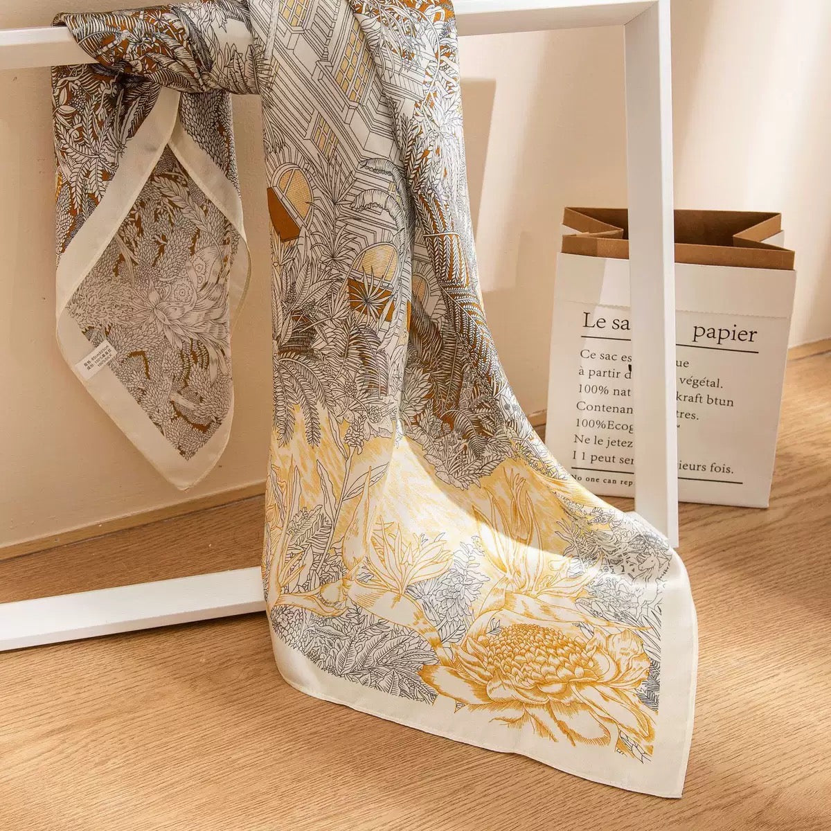 Head Scarf - White & Mustard