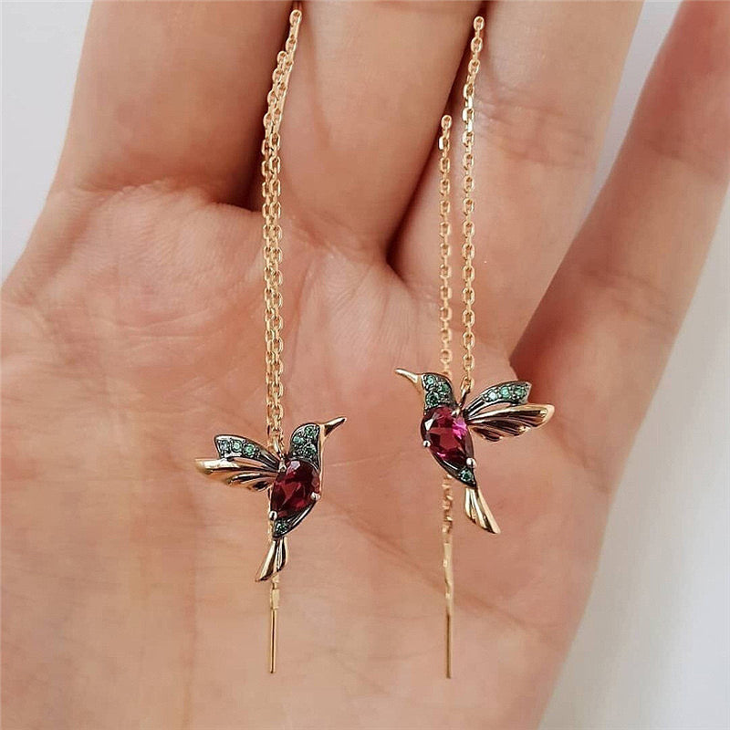 Golden Hummingbird Threader Earrings