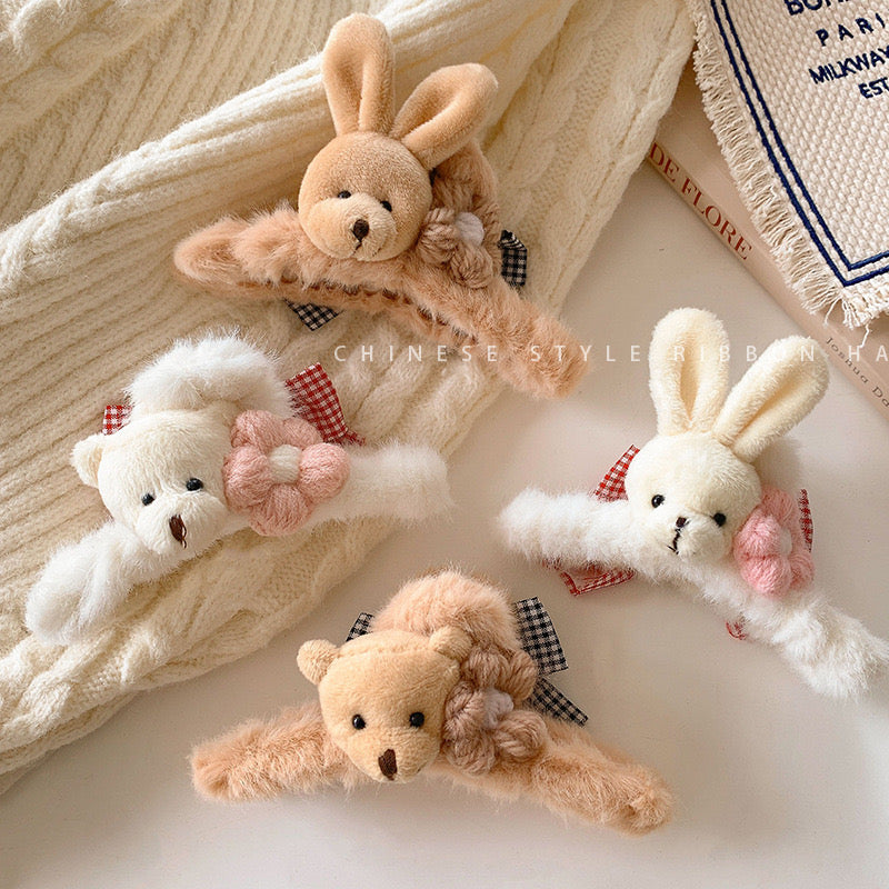 Plush Animal Hair Claw Clips
