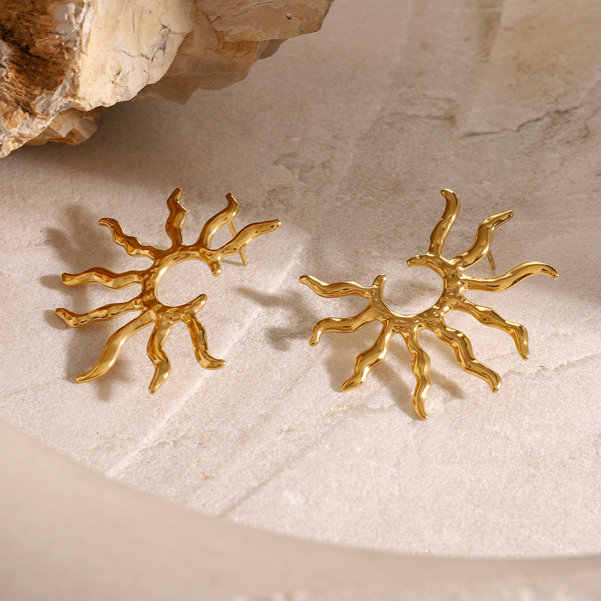 Exaggerated Sun Statement Earrings – 18K Gold-Plated Radiance