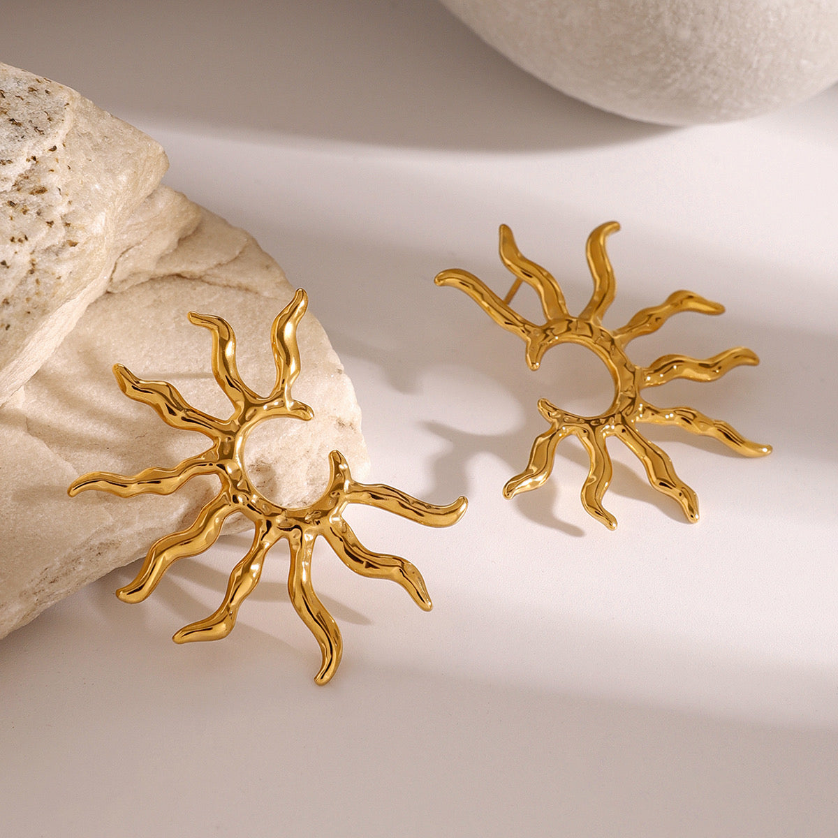Exaggerated Sun Statement Earrings – 18K Gold-Plated Radiance