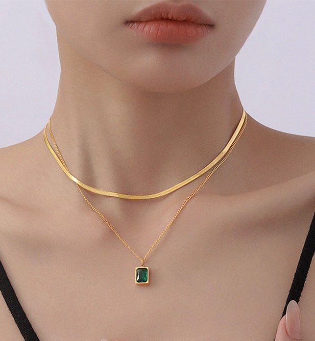 Double Emerald Stud Necklace