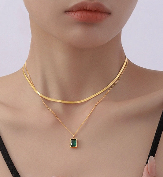 Double Emerald Stud Necklace