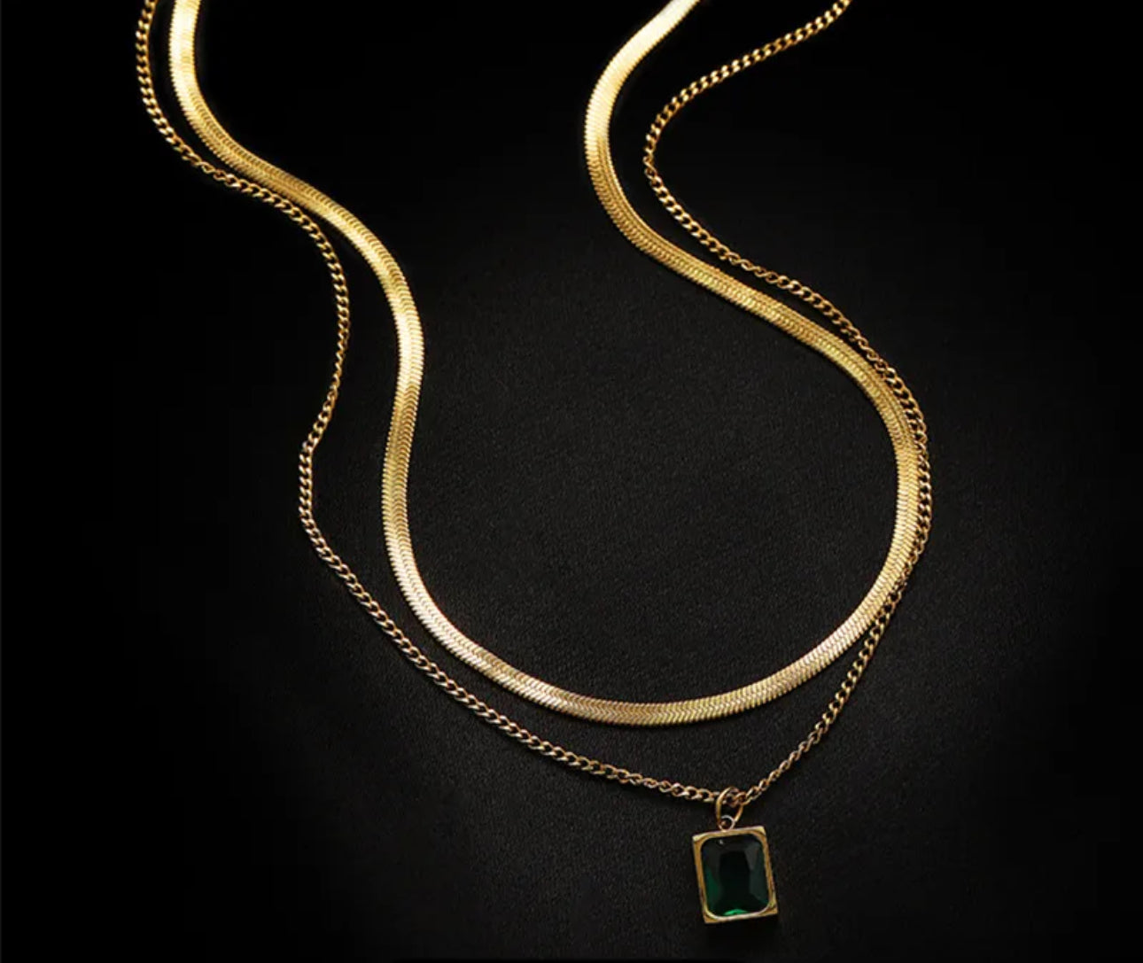 Double Emerald Stud Necklace