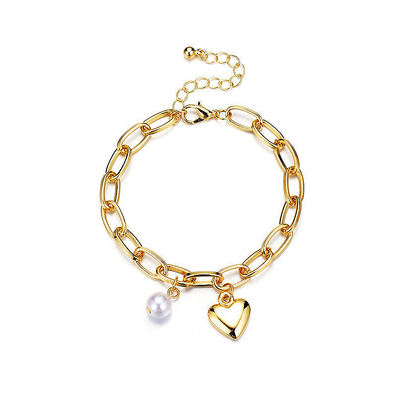Heart Pearl Charm Bracelet