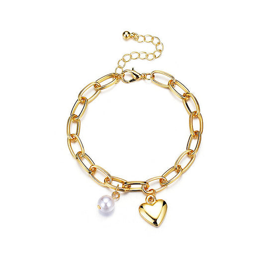 Heart Pearl Charm Bracelet