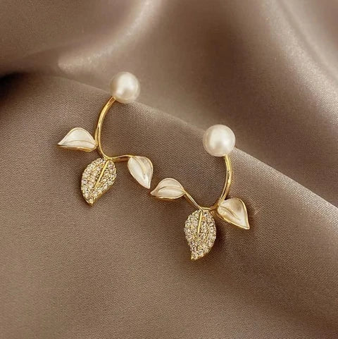Pearl Bloom Leaf Drop Earrings