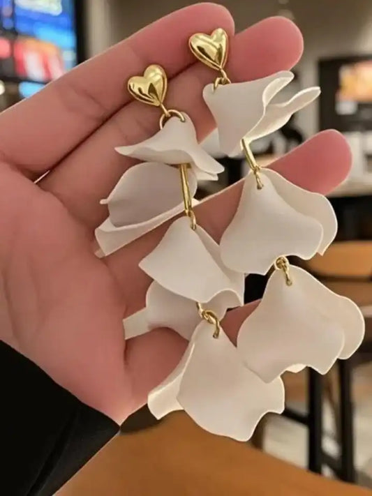 Ivory Petal Cascade Statement Earrings