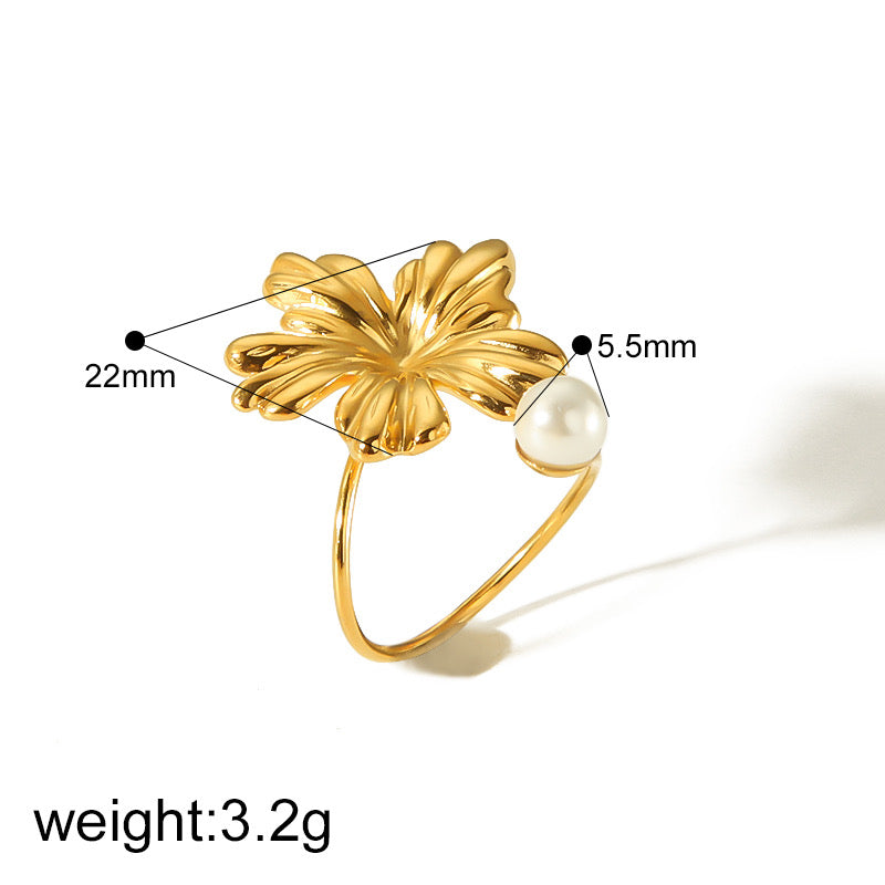 Gold Lily and Pearl Statement ring