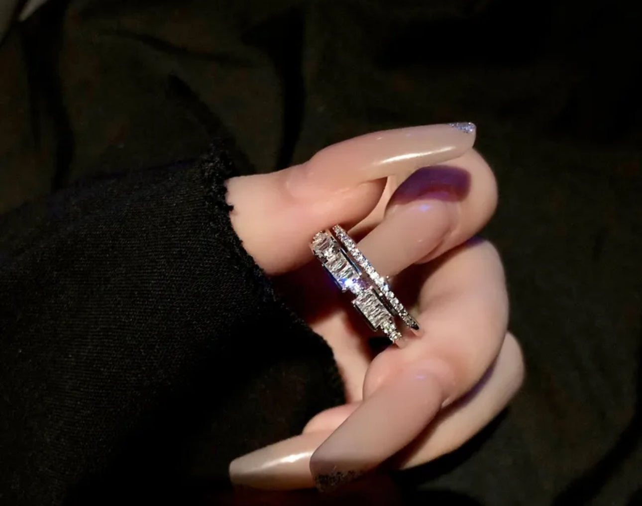 Silver Double Layered Diamond Ring – OuterBeauty