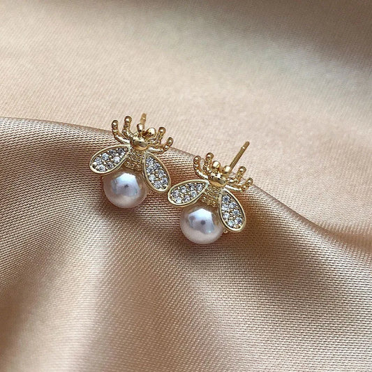 Golden Bee Pearl Earrings