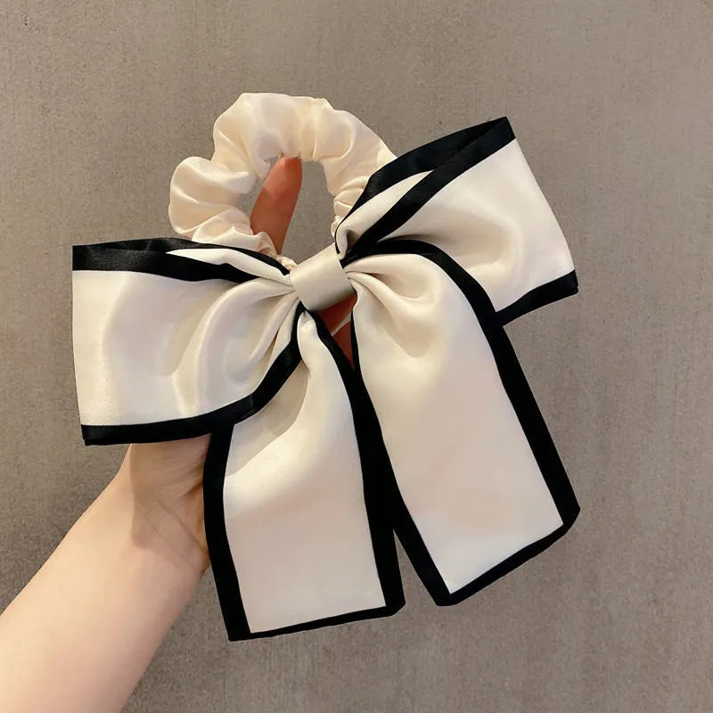 Elegant Satin Bow Scrunchie – Ivory