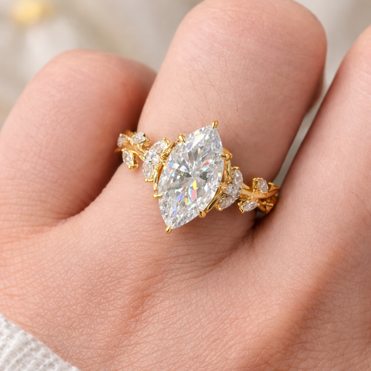 Marquise Crystal Leaf Gold Ring